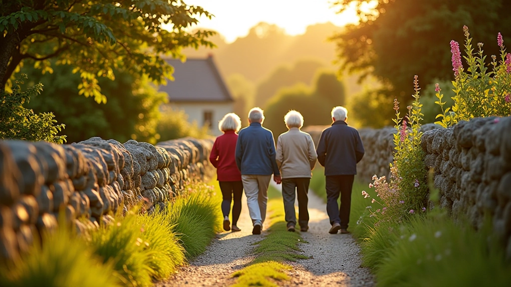 Guided group walking along a scenic boreen path in Dunmore village